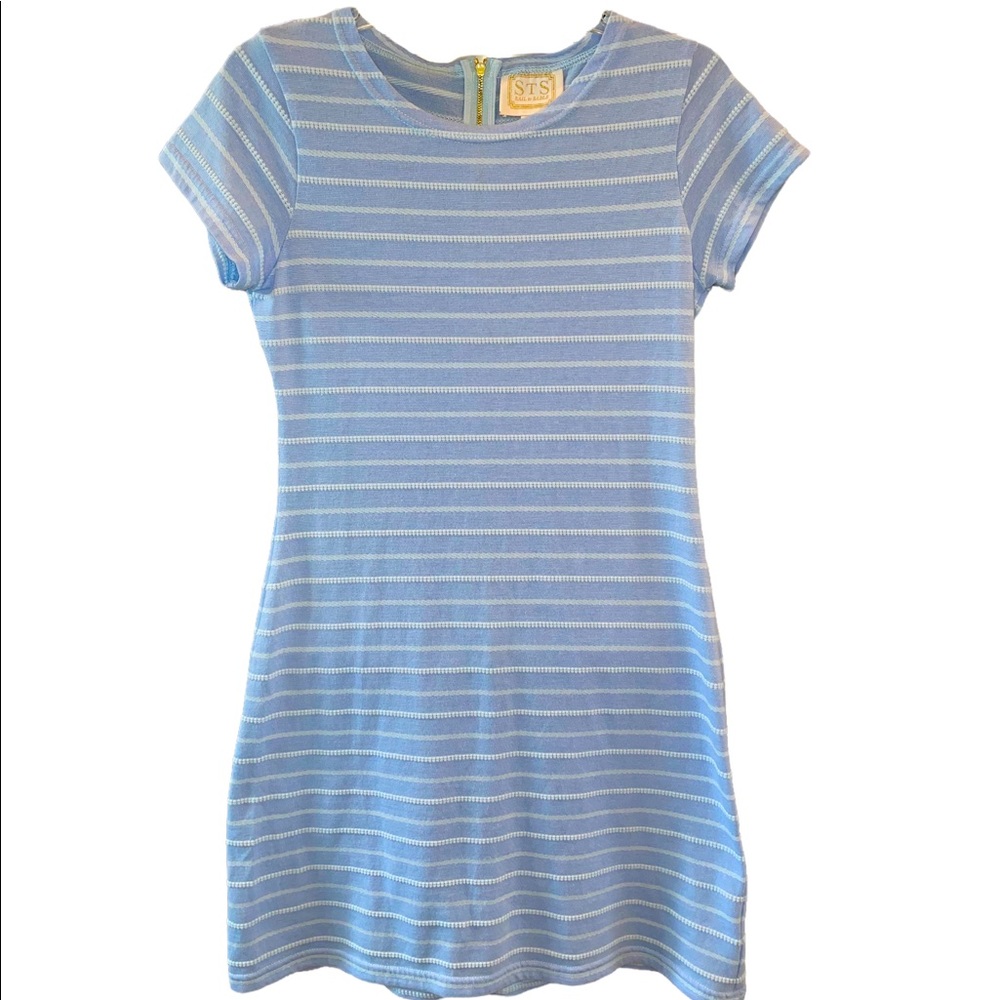 Sail to Sable blue & white striped short sleeve mini shift dress Size Small